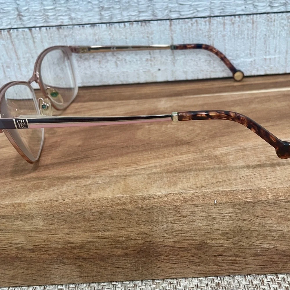 CAROLINA HERRERA VHE125K Gold Brown Pink Tortoise Square Metal FRAMES  54-15-135